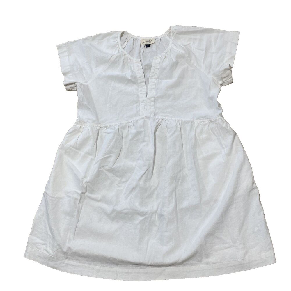 Universal Thread Linen Dress Womens L White Short Sleeve Tunic Lagenlook Pockets